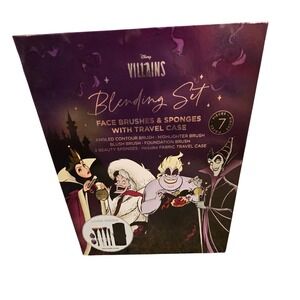 Disney Villains Makeup Brush Blending Set Face Brushes Sponges‎ Travel Case